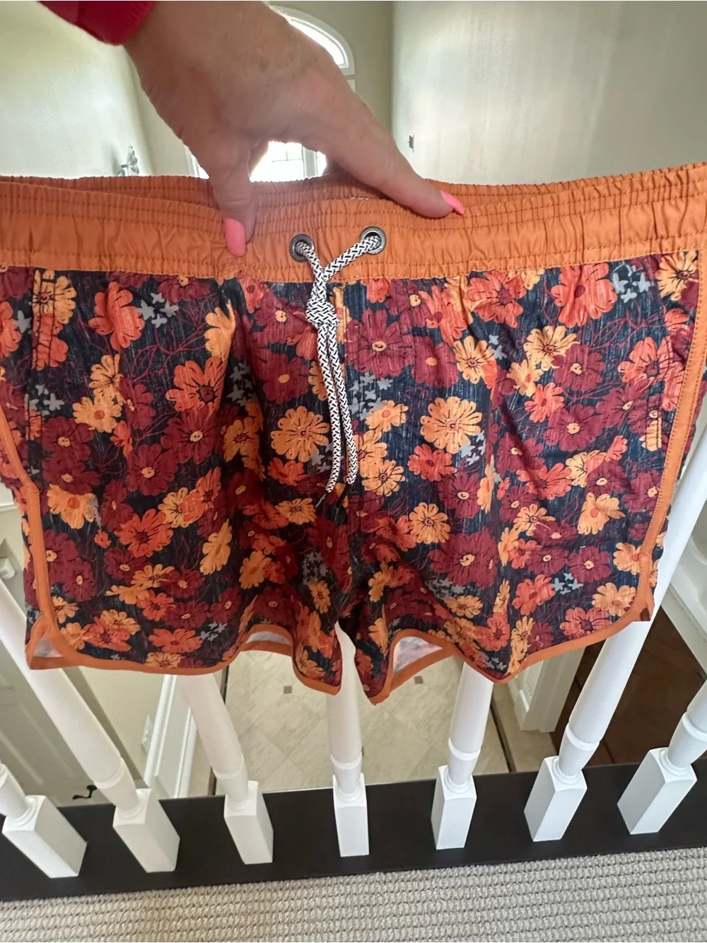 Men's Orange Floral Swim Trunks with Contrast Trim